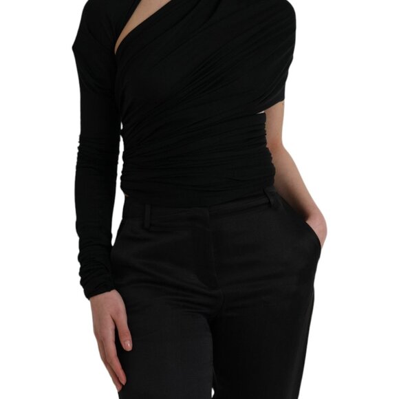 Dolce & Gabbana Black Wool Cutout Asymmetric Long Sleeve Top IT40 SM NWT - Picture 6 of 6